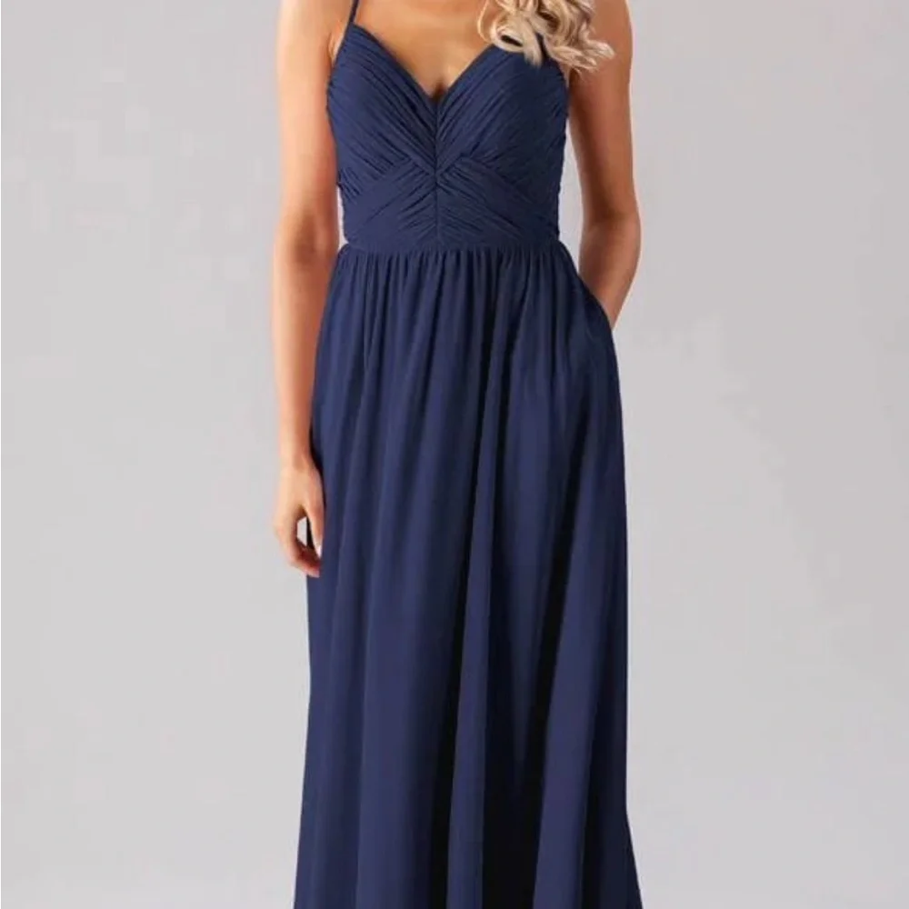 Elegant Navy Blue Women's Bridesmaid Dress - Picture 1 of 5